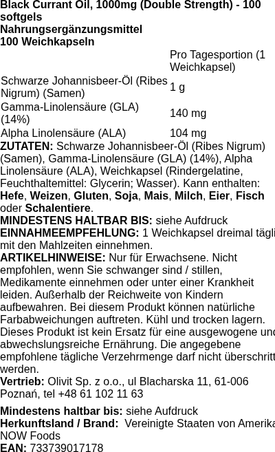 Produktetikett — Black Currant Oil, 1000mg - 100 softgels