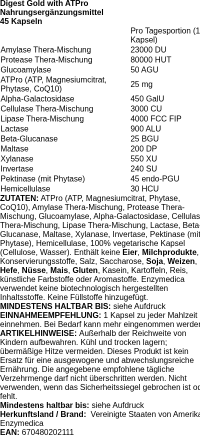 Produktetikett — Digest Gold with ATPro - 45 caps