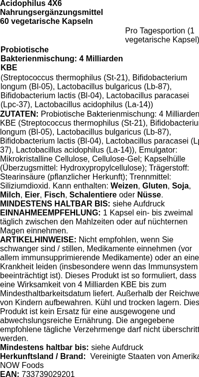 Produktetikett — Acidophilus 4X6 - 60 vcaps
