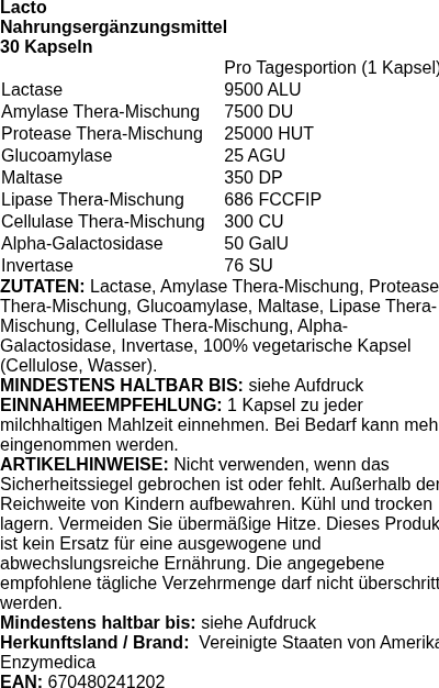 Produktetikett — Lacto - 30 caps