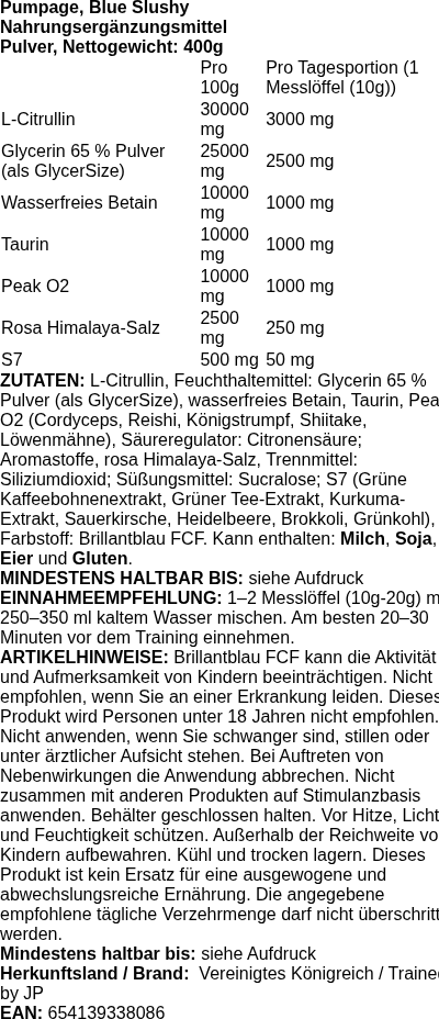Produktetikett — Pumpage, Blue Slushy - 400 grams