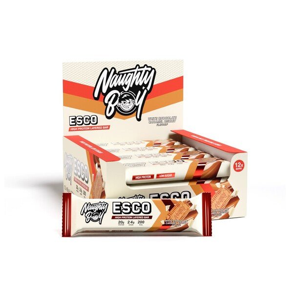 ESCO Protein Bar, White Chocolate Caramel Biscuit - 12 x 65g - VitaeSupps