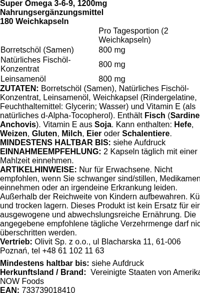 Produktetikett — Super Omega 3-6-9, 1200mg - 180 softgels