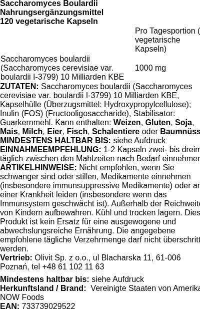 Produktetikett — Saccharomyces Boulardii - 120 vcaps