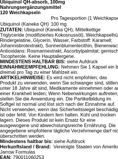 Produktetikett — Ubiquinol QH-absorb, 100mg - 120 softgels