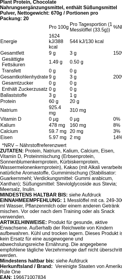 Produktetikett — Plant Protein, Cafe Mocha - 630 grams