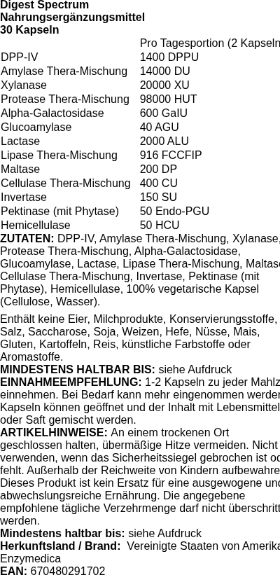 Produktetikett — Digest Spectrum - 30 caps
