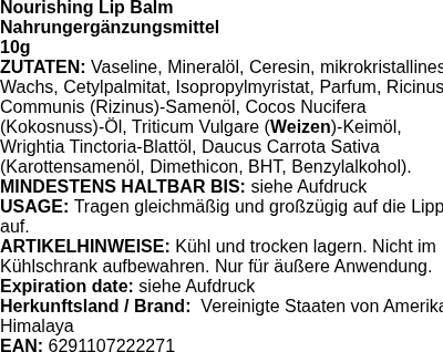 Produktetikett — Nourishing Lip Balm - 10 grams