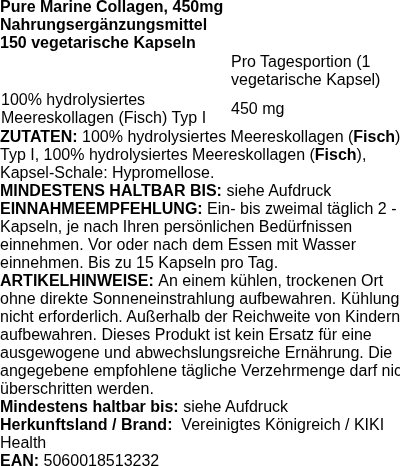 Produktetikett — Pure Marine Collagen, 450mg - 150 vcaps