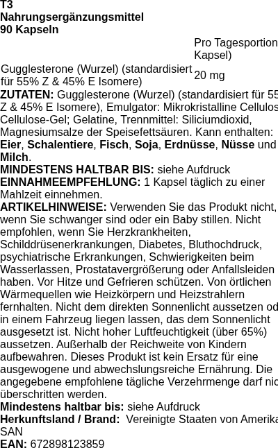 Produktetikett — T3 - 90 caps