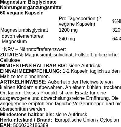 Produktetikett — Magnesium Bisglycinate - 120 vcaps