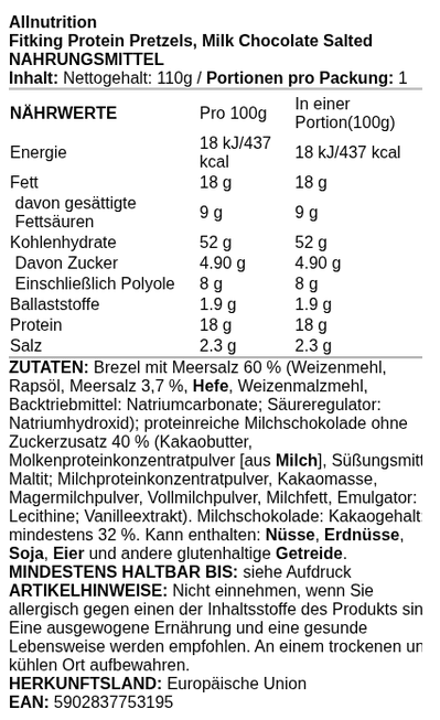 Fitking Protein Pretzels, Milk Chocolate Salted - 110 grams - VitaeSupps