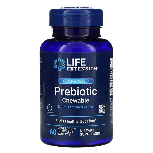 Florassist Prebiotic Chewable, Natural Strawberry - 60 vegetarian chewable tabs - VitaeSupps