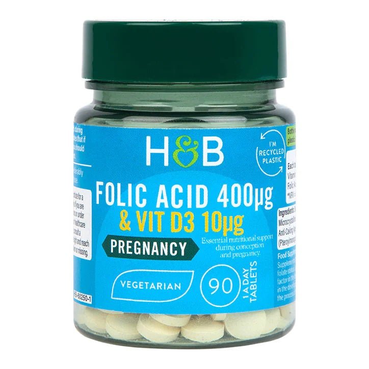 Folic Acid 400mcg, with Vit D3 10mcg - 90 tablets - VitaeSupps