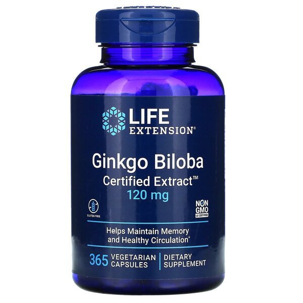 Ginkgo Biloba, Certified Extract, 120mg - 365 vcaps - VitaeSupps