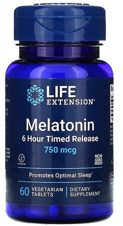 Melatonin 6 Hour Timed Release, 750mcg - 60 vegetarian tabs