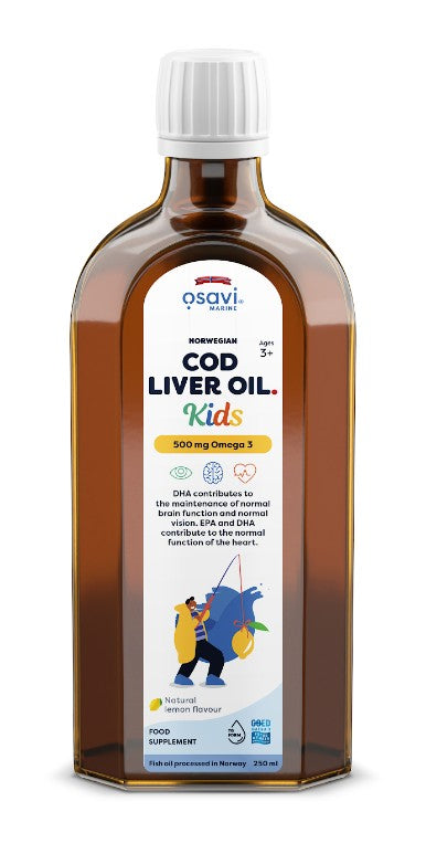 Norwegian Cod Liver Oil Kids, 500mg Omega 3 (Lemon) - 250 ml.