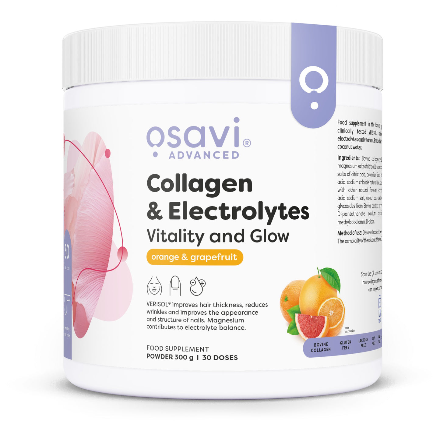 Collagen & Electrolytes Vitality and Glow, Orange & Grapefruit - 300 grams