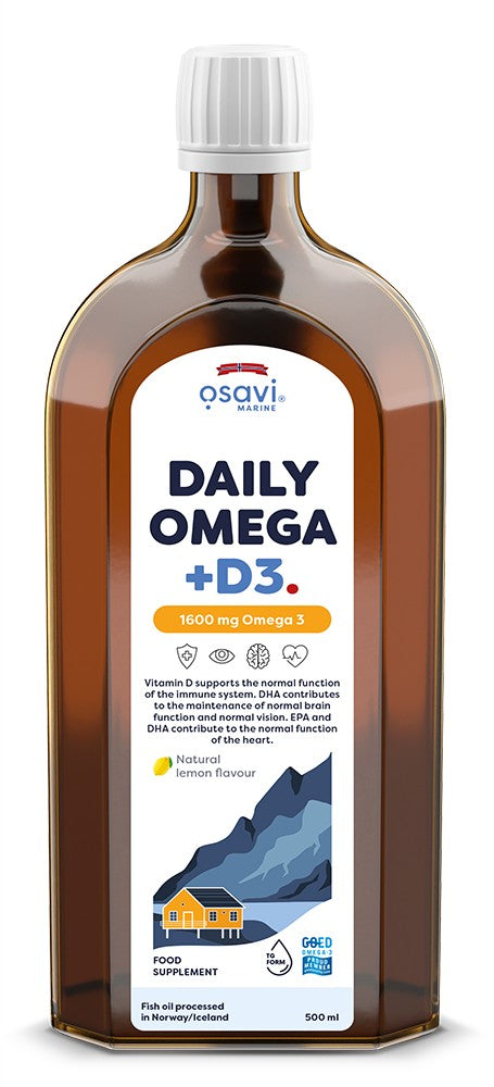 Daily Omega + D3, 1600mg Omega 3 (Natural Lemon) - 500 ml.