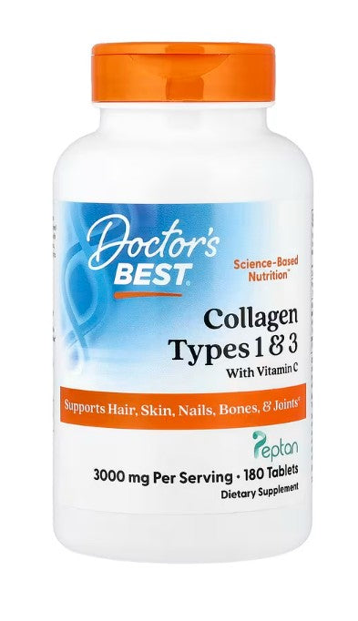 Collagen Types 1 and 3 with Peptan and Vitamin C, 3000mg - 180 tablets