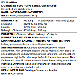 L - Glutamine 5000 - Core Series, Unflavoured - 348 grams - VitaeSupps