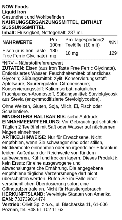Liquid Iron ( Eisen ) - 237 ml. - VitaeSupps
