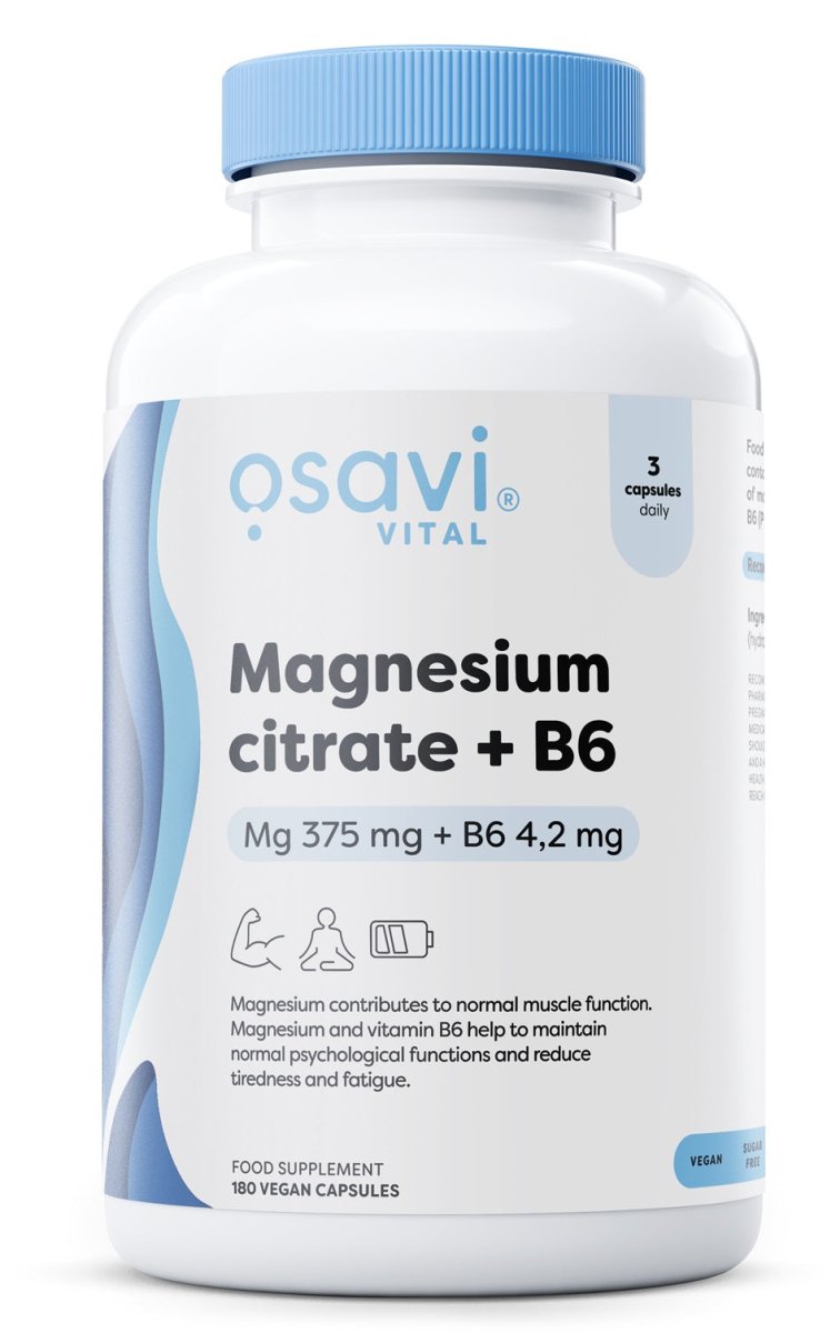 Magnesium Citrate + B6, 375mg + 4.2mg - 180 vcaps - VitaeSupps