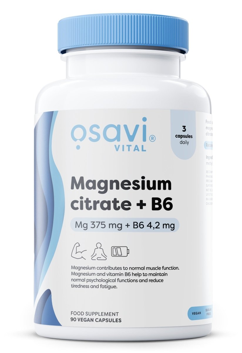Magnesium Citrate + B6, 375mg + 4.2mg - 90 vcaps - VitaeSupps