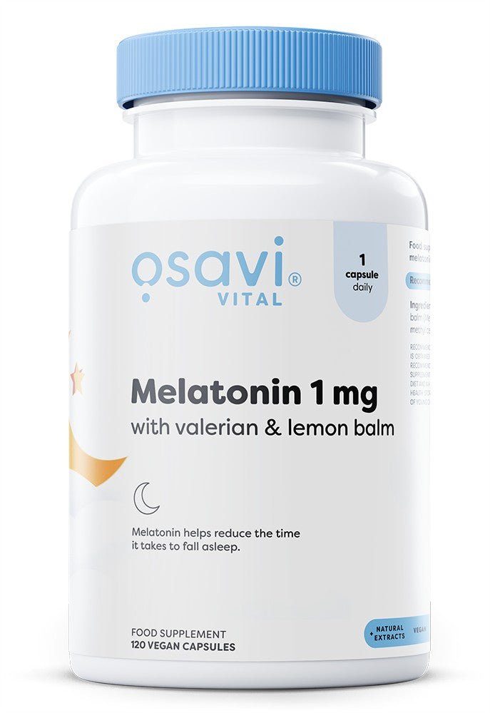 Melatonin with Valerian & Lemon Balm, 1mg - 120 vegan caps - VitaeSupps