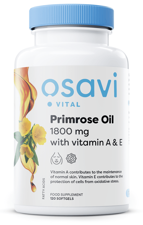 Primrose Oil with Vitamin A & E, 1800mg - 120 softgels - VitaeSupps