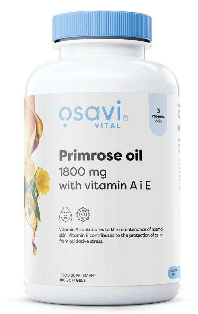 Primrose Oil with Vitamin A & E, 1800mg - 180 softgels - VitaeSupps