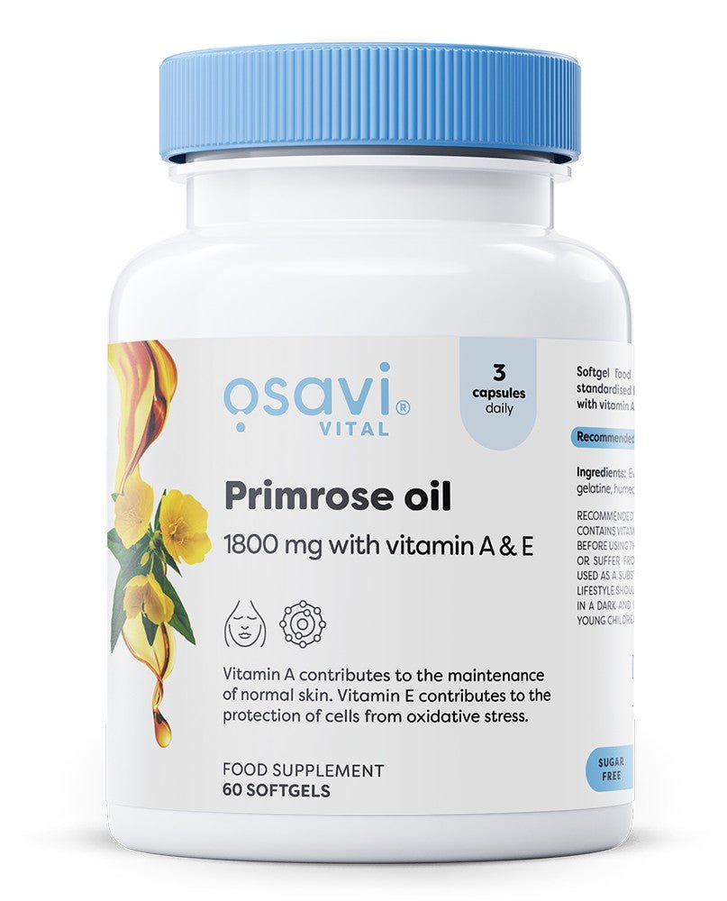 Primrose Oil with Vitamin A & E, 1800mg - 60 softgels - VitaeSupps