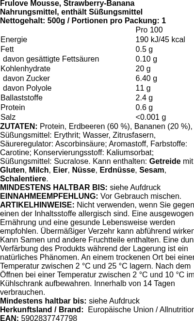 Produktetikett — Frulove Mousse, Strawberry-Banana - 500g (PB 125938)