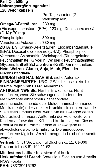 Produktetikett — Krill Oil, 500mg - 120 softgels (PB 8337)