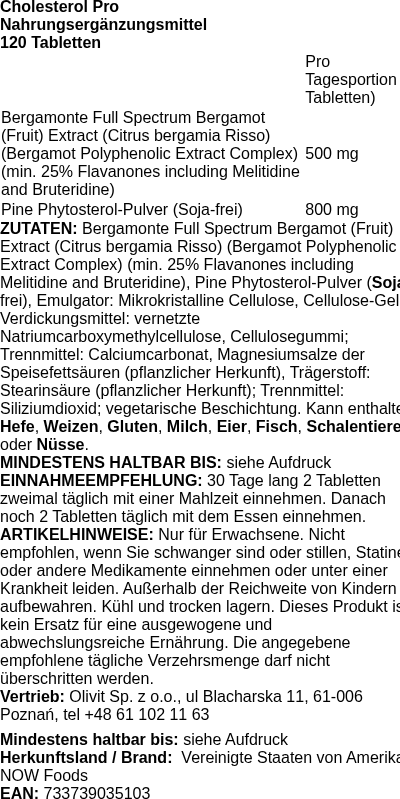 Produktetikett — Cholesterol Pro - 120 tabs (PB 10480)