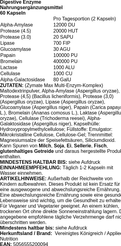 Produktetikett — Digestive Enzyme - 60 caps (PB 109440)