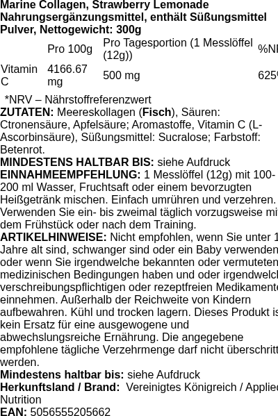 Produktetikett — Marine Collagen, Strawberry Lemonade - 300g (PB 120099)