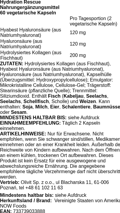 Produktetikett — Hydration Rescue - 60 vcaps (PB 110495)