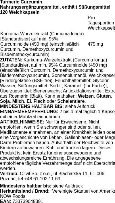 Produktetikett — Turmeric Curcumin - 120 softgels (PB 63651)