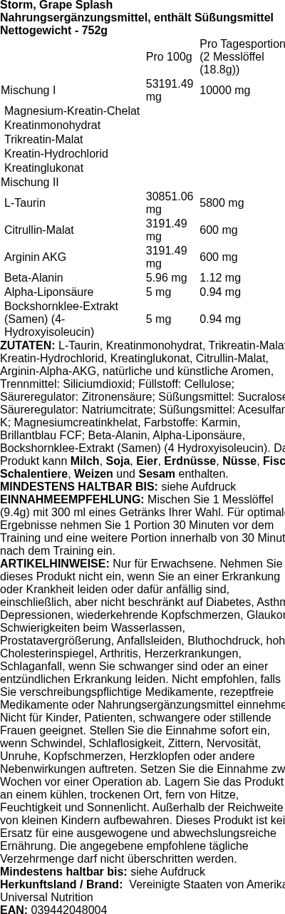Produktetikett — Storm, Grape Splash - 752g (PB 2466)