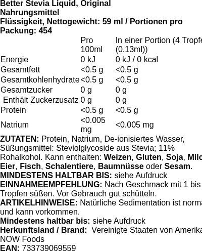 Produktetikett — Better Stevia Liquid, Original - 59 ml. (PB 7582)