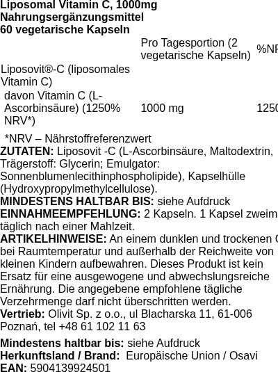 Produktetikett — Liposomal Vitamin C, 1000mg - 60 vcaps (PB 119262)