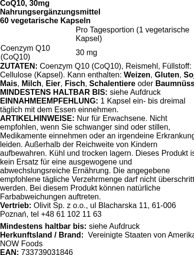 Produktetikett — CoQ10, 30mg - 60 vcaps (PB 71511)
