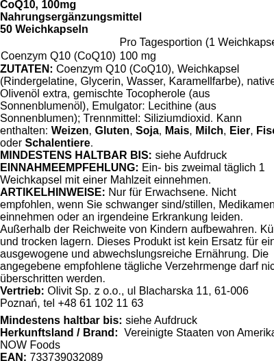 Produktetikett — CoQ10, 100mg - 50 softgels (PB 78551)