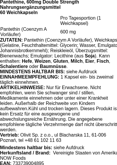 Produktetikett — Pantethine, 600mg Double Strength - 60 softgels (PB 81074)