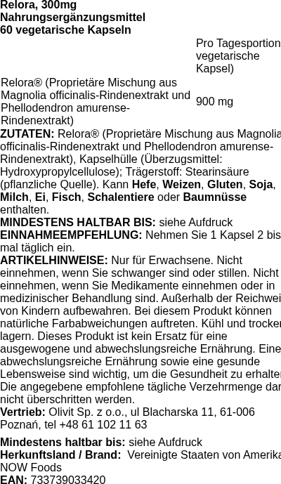 Produktetikett — Relora, 300mg - 60 vcaps (PB 79217)