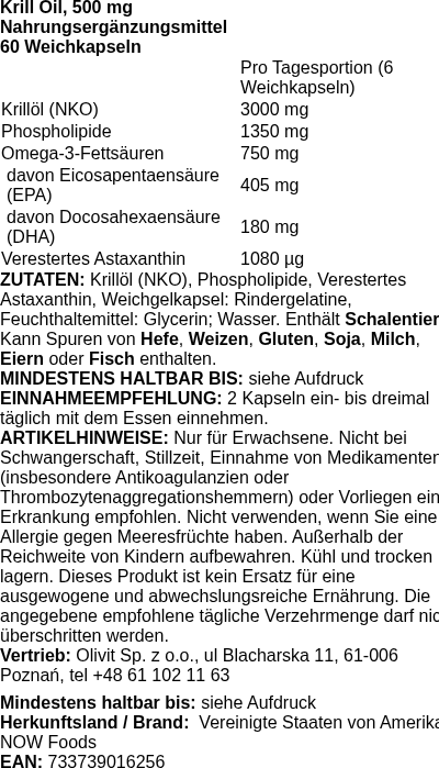 Produktetikett — Krill Oil, 500mg - 60 softgels (PB 68795)