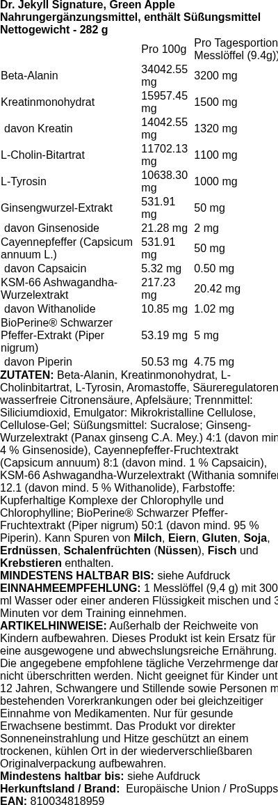 Produktetikett — Dr. Jekyll Signature, Green Apple - 282g (PB 126344)