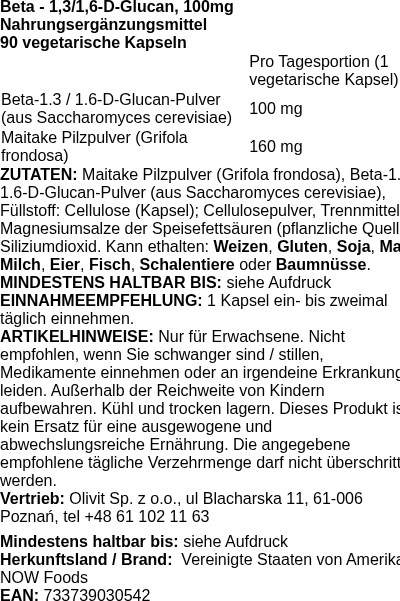 Produktetikett — Beta - 1,3/1,6-D-Glucan, 100mg - 90 vcaps (PB 82142)
