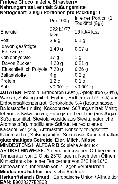 Produktetikett — Frulove Choco In Jelly, Strawberry - 300g (PB 123242)